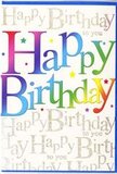 This birthday card feels like a burst of happiness waiting to be opened, the kind of design that would sit beautifully alongside a bright floral gift delivered anywhere in Isleworth. The central feature is the bold Happy Birthday text, written in large, rounded letters that span the front of the card with confident ease. Each letter is layered with a seamless rainbow gradient, where strong reds and pinks soften into radiant purples and blues, then into refreshing greens and sunny yellows. The colours are saturated yet smooth, creating an almost velvety look that suggests high-quality printing and careful design. The typography has presence but also softness, like inviting signage at a favourite local café along the High Street, instantly drawing the eye without feeling harsh. Beneath and around this vibrant headline, the background is richly detailed with fine golden script, repeating the phrase Happy Birthday to you in an elegant cursive style. This script appears lightly metallic, catching the light in subtle glimmers that recall the late afternoon sun over Syon Lane. The repeating lines form a gentle pattern, giving the card depth and a hint of luxury. Small decorative flecks and sprinklings of colour add to the sense of festivity, evoking confetti and sparkling decorations hanging above a party table. The surface looks smooth and slightly reflective, suggesting a quality cardstock that feels pleasant under the fingertips. Paired with a thoughtfully arranged bouquet from a local Isleworth florist, this card would help transform a simple birthday greeting into a colourful, heartfelt moment that feels both personal and memorable.